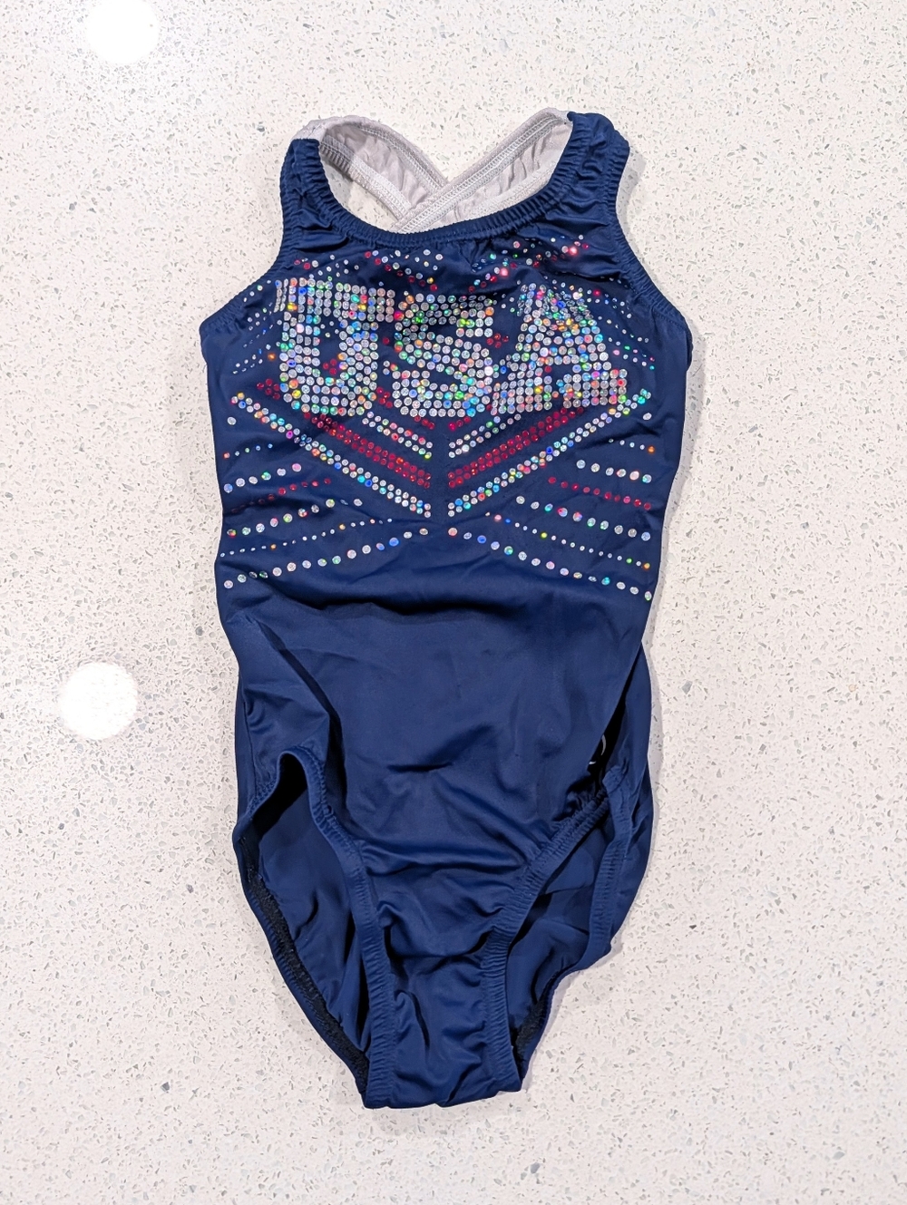 TEAM USA Garland Medium Gymnastics Dance Leotard Olympic PATRIOTIC Red Blue Silv